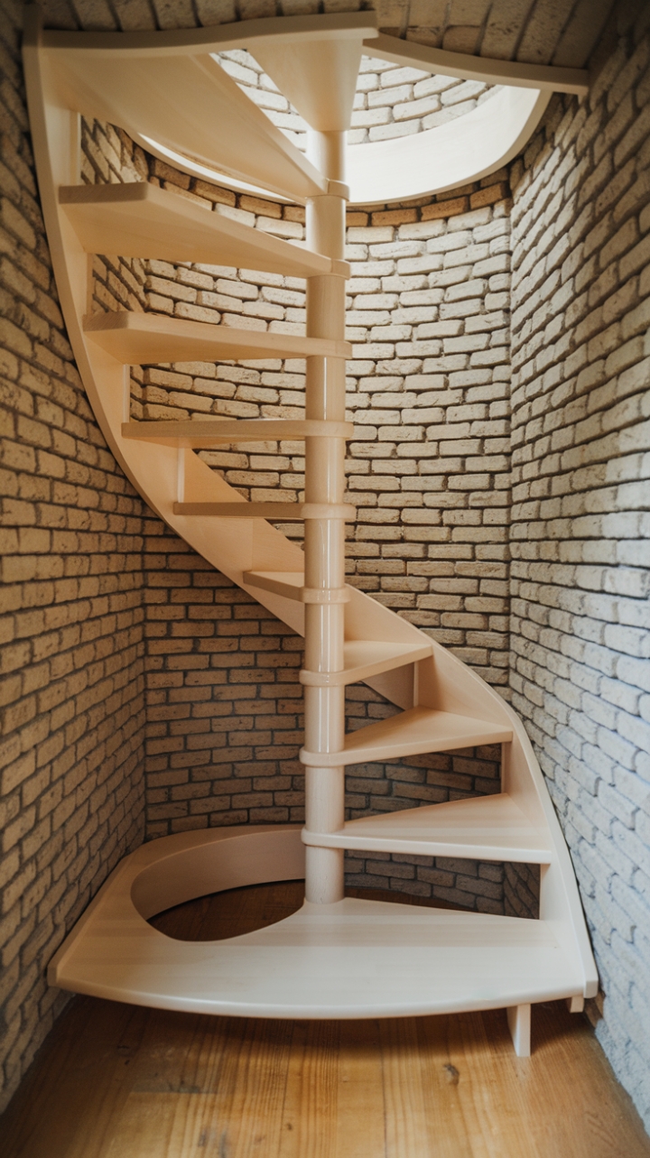 Rustic Charm: Space-Saving Spiral Staircase in Tiny Home