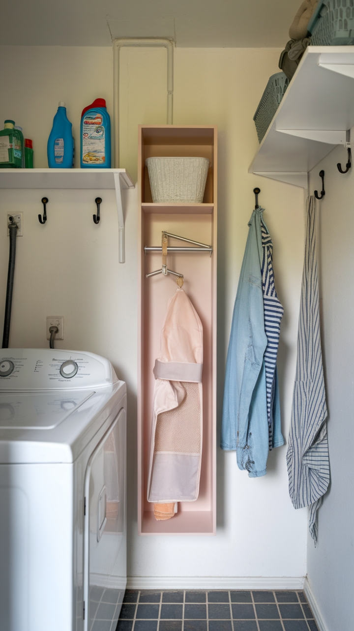 Efficient Laundry Space with Wall-Mounted Shelf