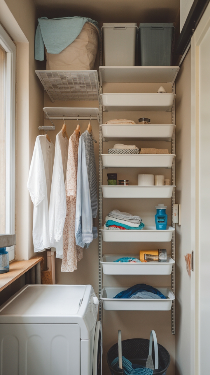 Efficient Compact Shelf System for Stylish Laundry Spaces