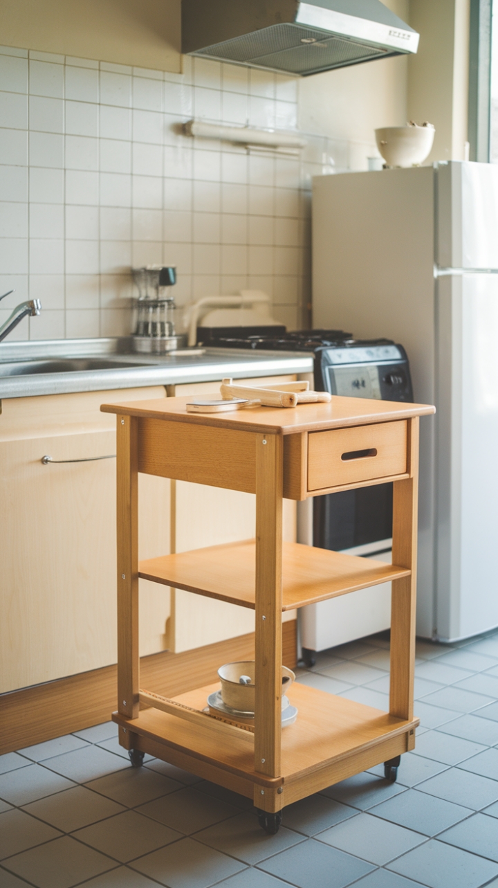 Charming Narrow Wooden Kitchen Island for Smart Storage