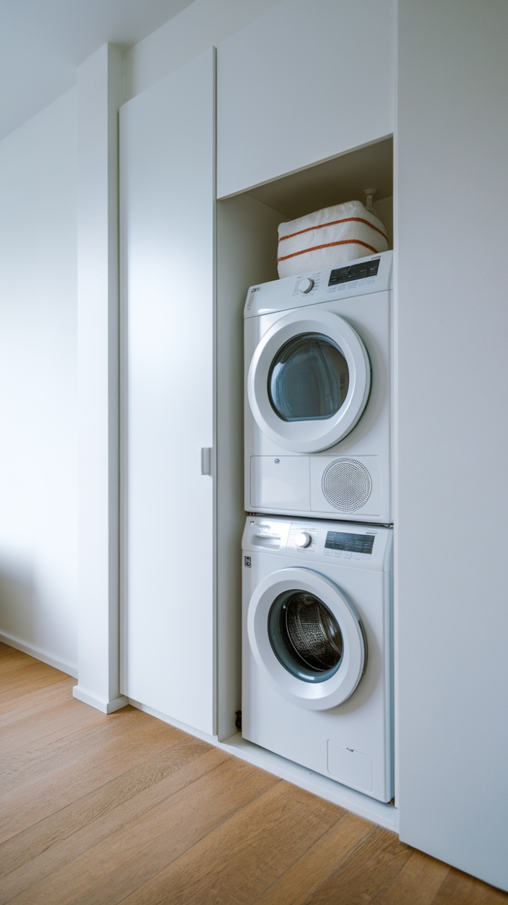 Chic and Practical Stacked Washer and Dryer Setup for Compact Spaces