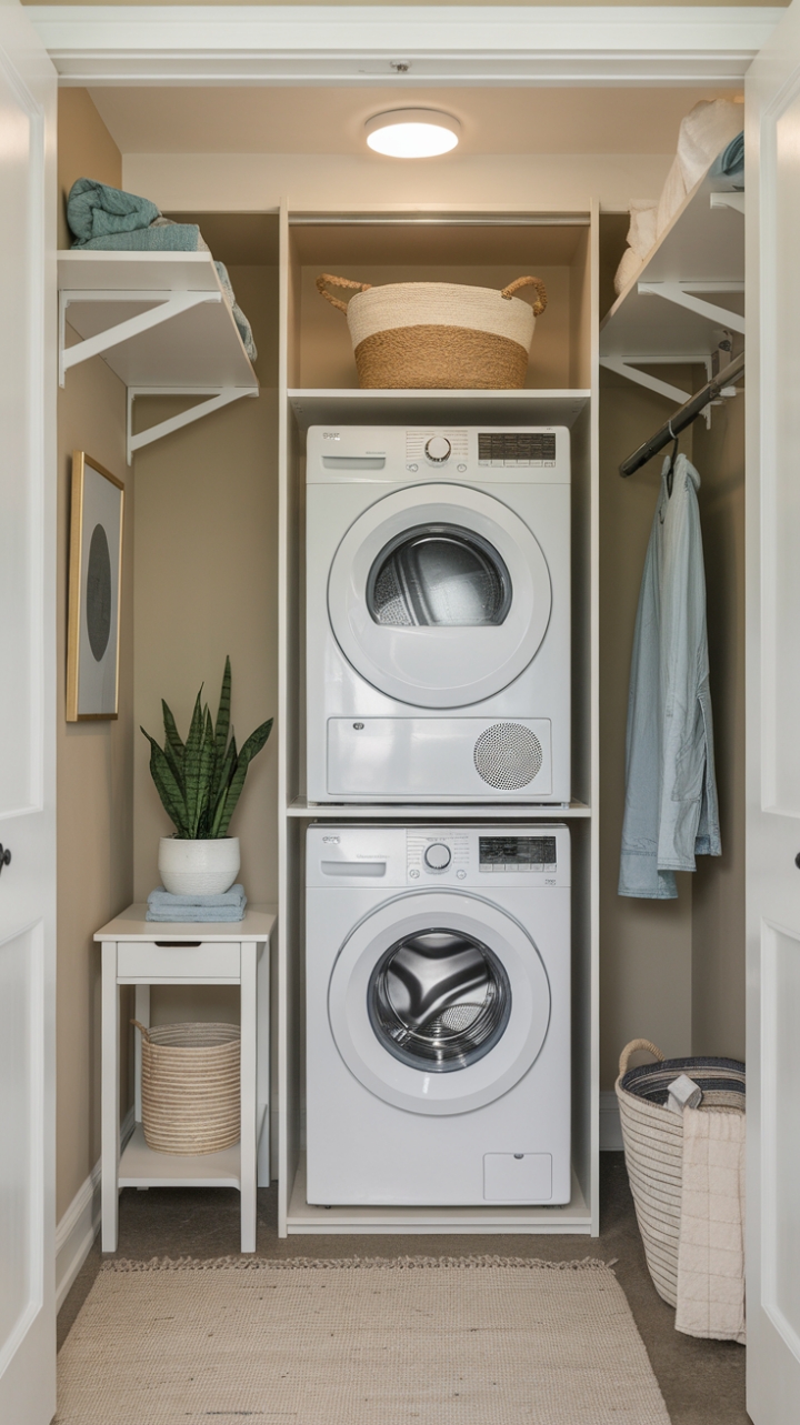 Efficient and Elegant Laundry Corner with Clever Storage Solutions