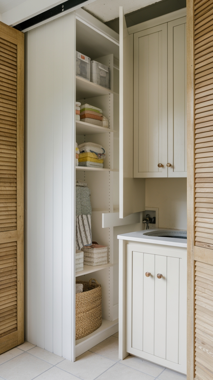 Efficient Laundry Organization: Stylish Narrow Cabinet and Utility Solutions