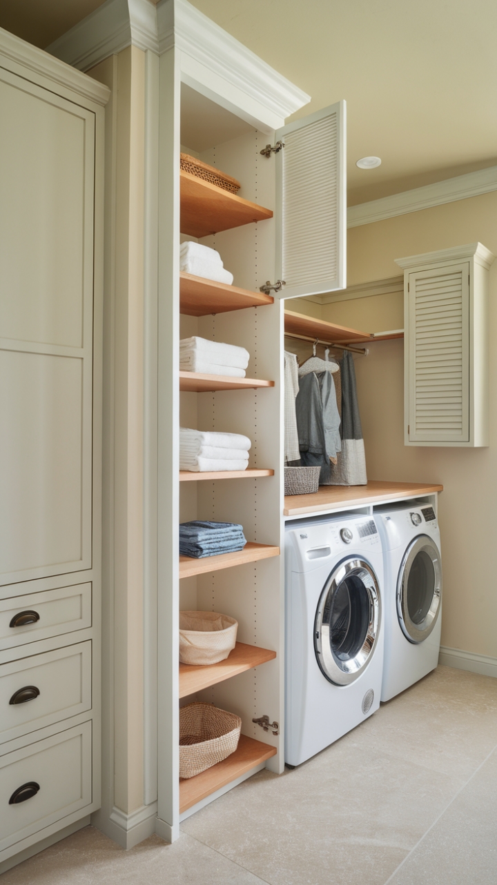 Sleek Narrow Cabinet Enhances Laundry Space