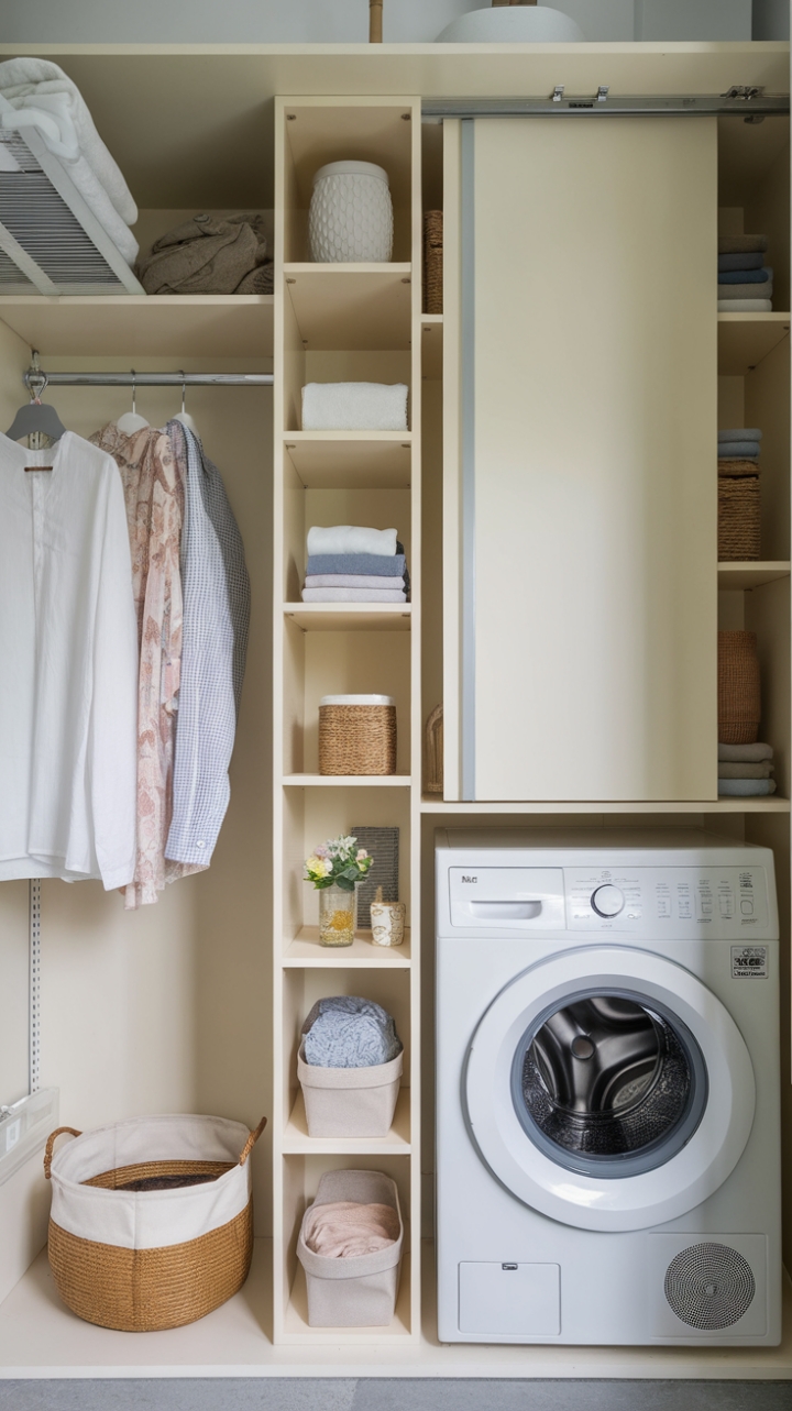 Maximize Utility with Narrow Wall Cabinets and Hanging Rods