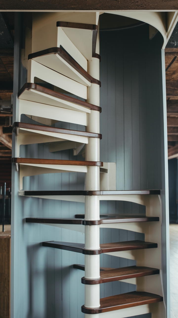 Elegant Spiral Staircase with Dark Wood Finish