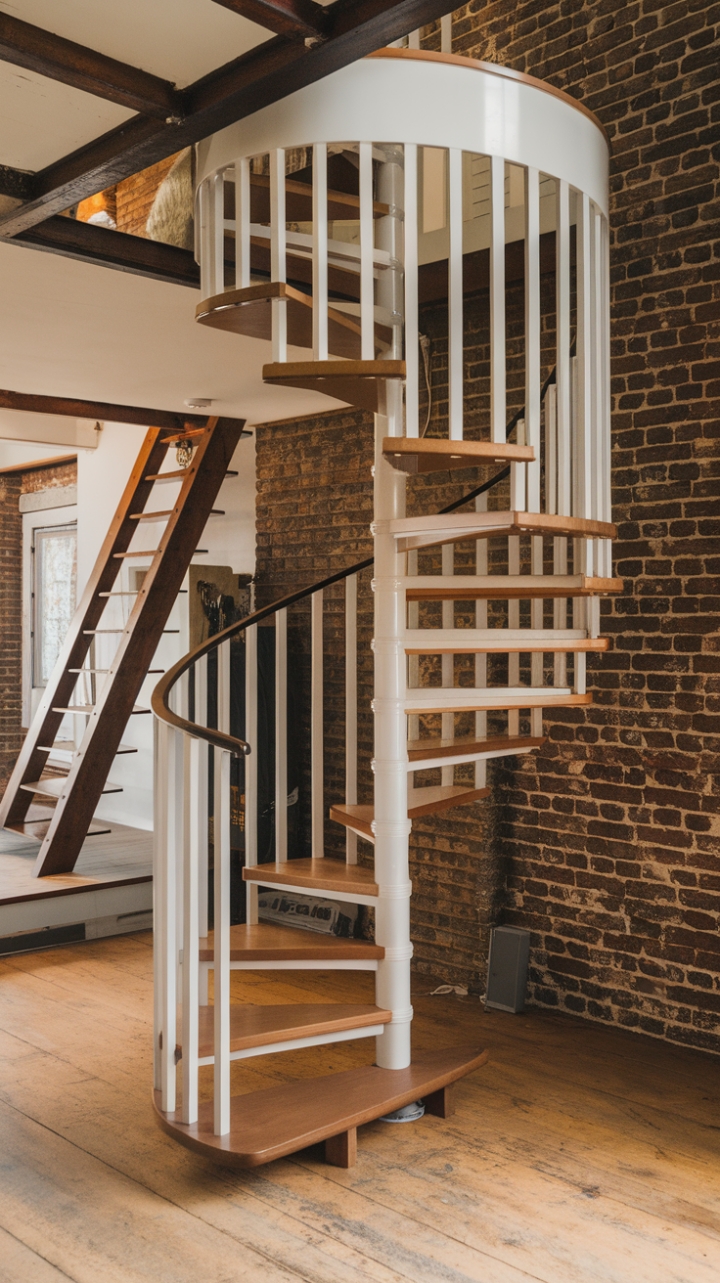Versatile Wooden Spiral Adds Style and Function to Exposed Brick Loft