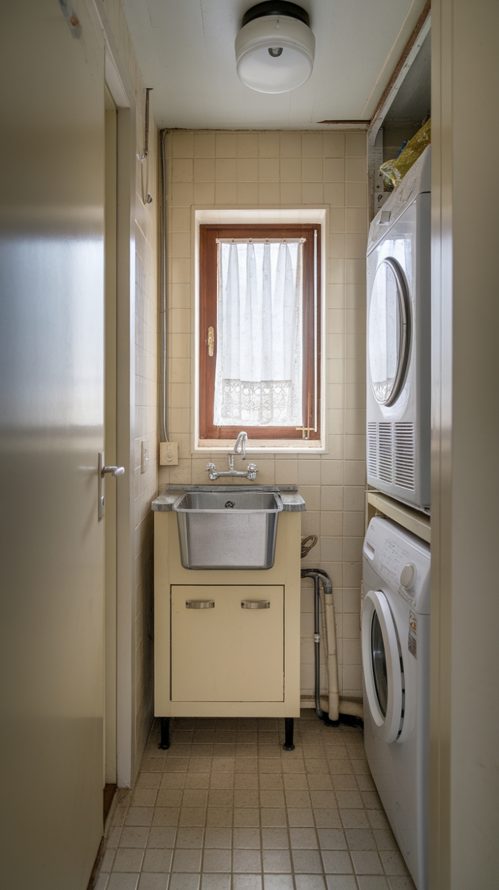 Charming Beige Utility Room with Practical Sink and Natural Light
