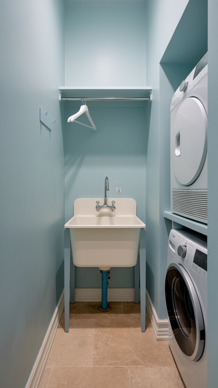 Serene Light Blue Laundry Nook with Practical Touches