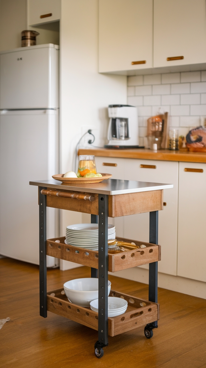 Rustic Wooden Kitchen Cart for Small Spaces