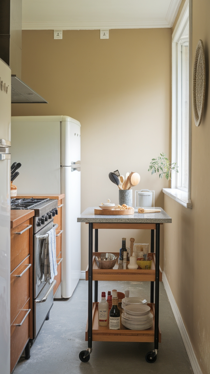 Bright and Functional Space with Rolling Kitchen Cart