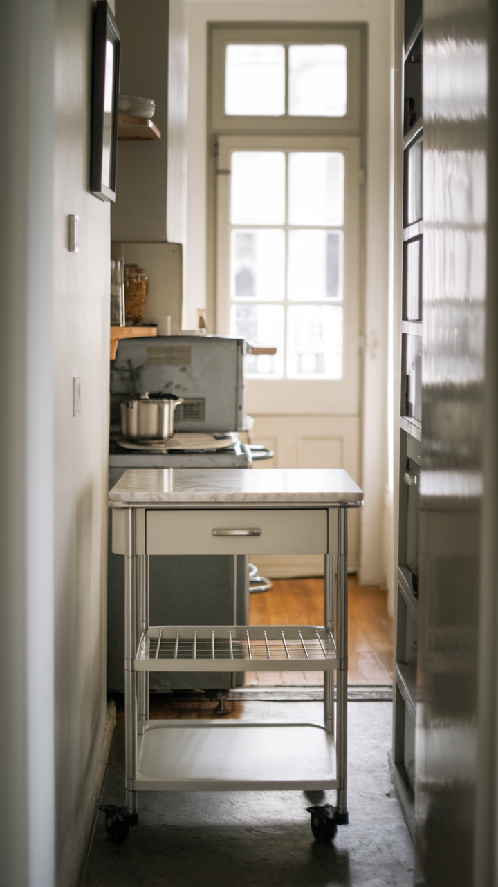 Compact Rolling Kitchen Cart with Storage and Prep Surface