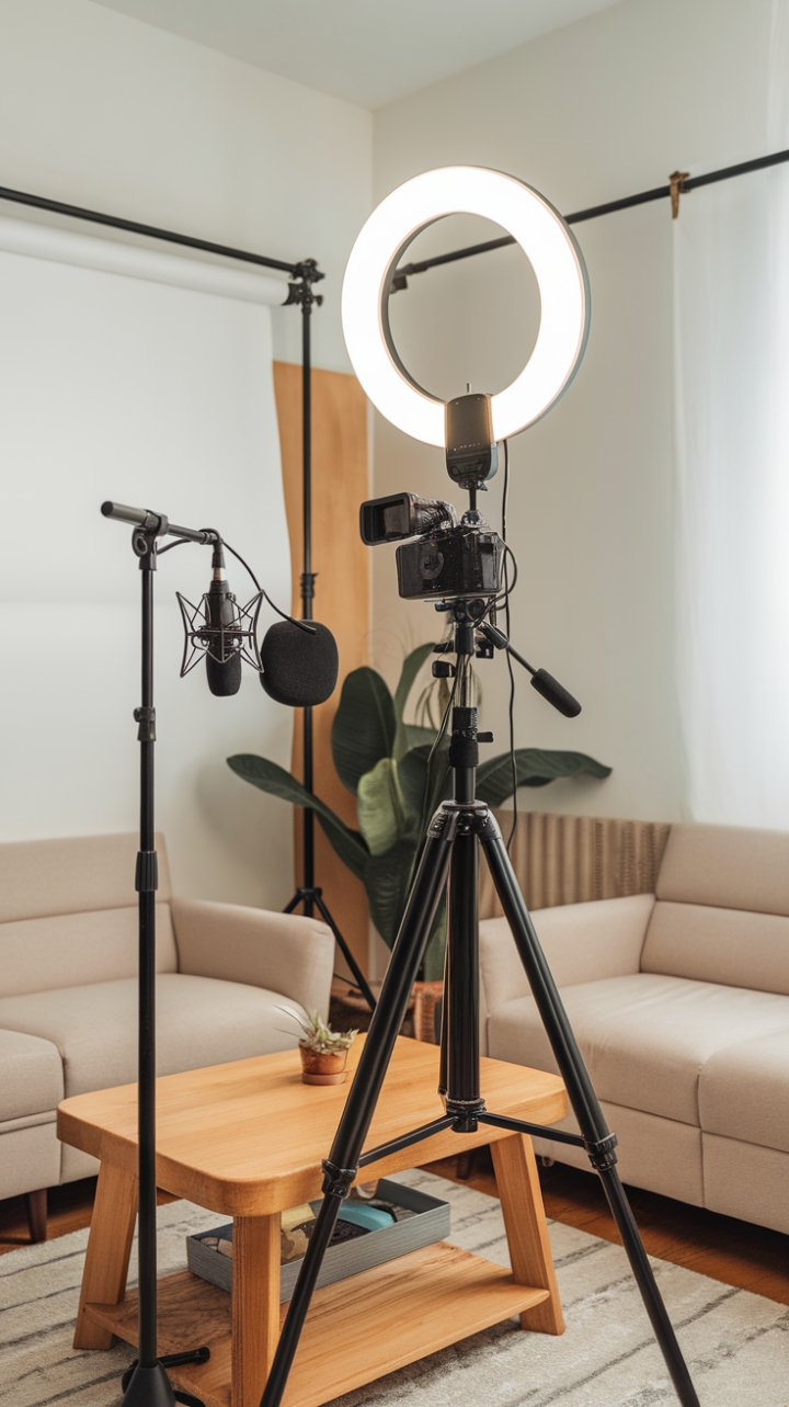Stylish Home Studio with Greenery and Cozy Touches