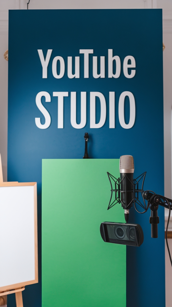 Organized and Stylish Home Video Setup with Whiteboard and High-Quality Equipment