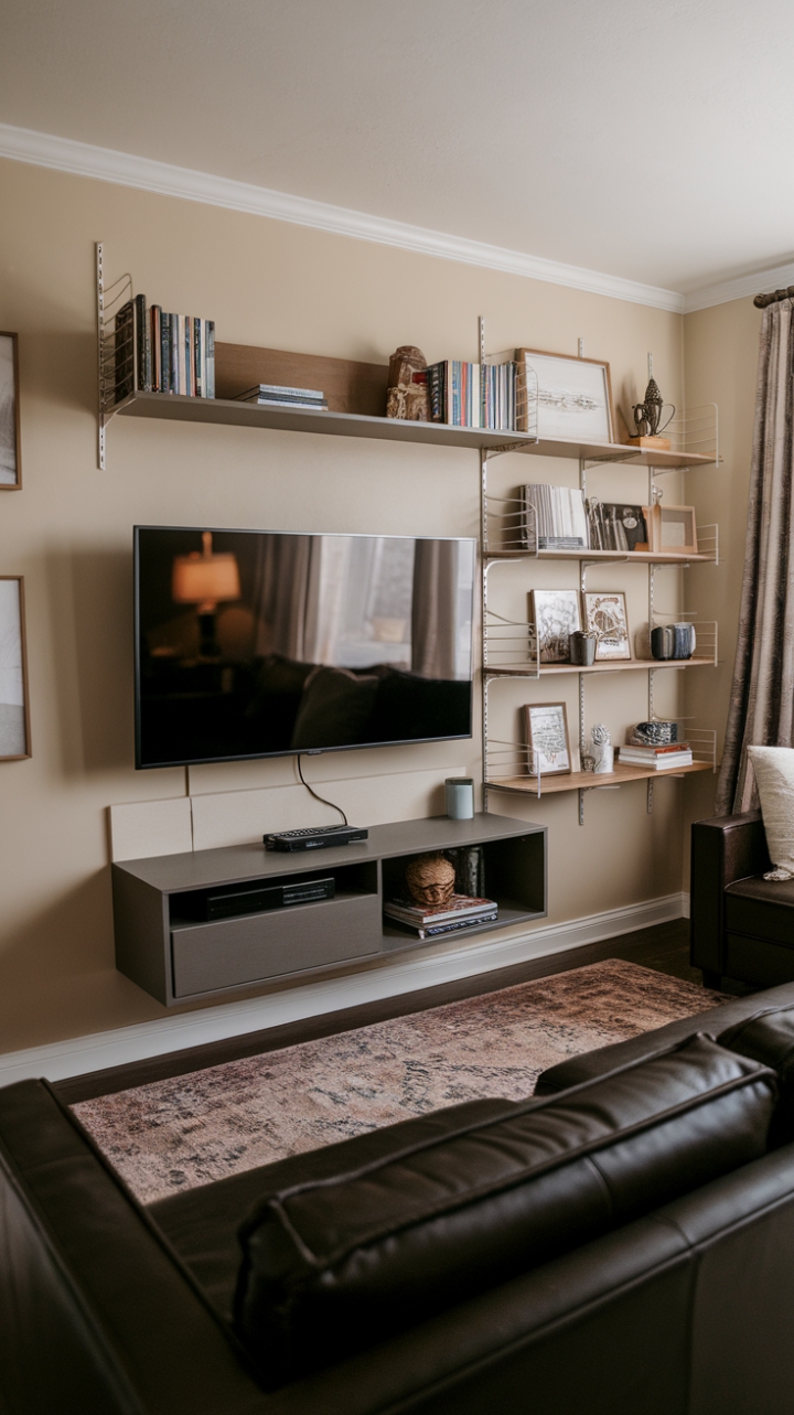 Chic and Cozy: A Small Living Room with Stylish Media Wall