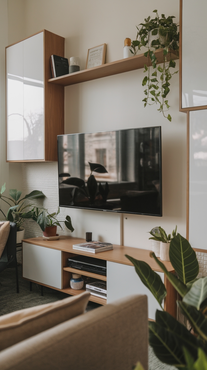 Nature-Inspired Cozy Living Room with Sleek TV Setup