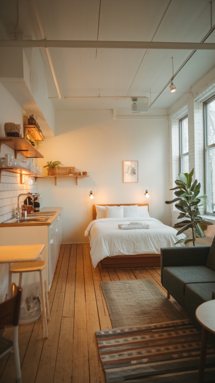 Chic and Cozy Micro Apartment with Warm Wooden Touches