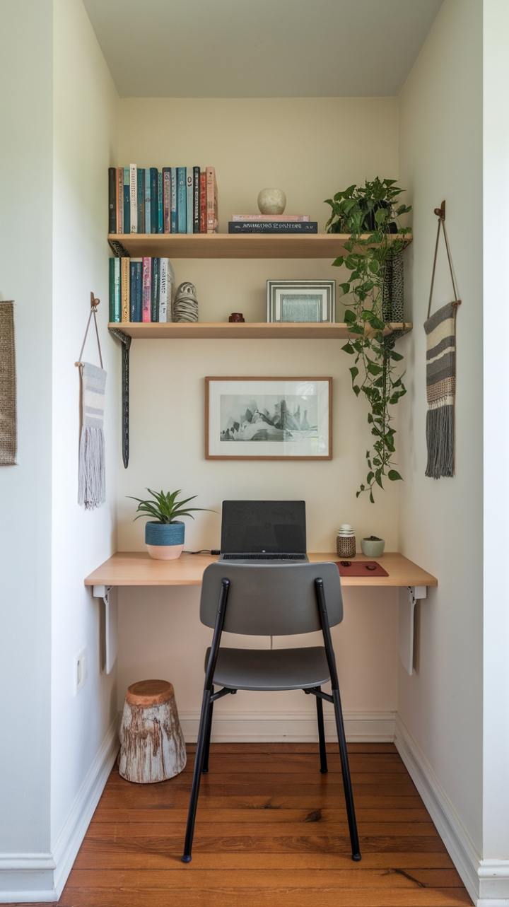 Compact Elegance: A Minimalist Workspace with Warmth and Functionality