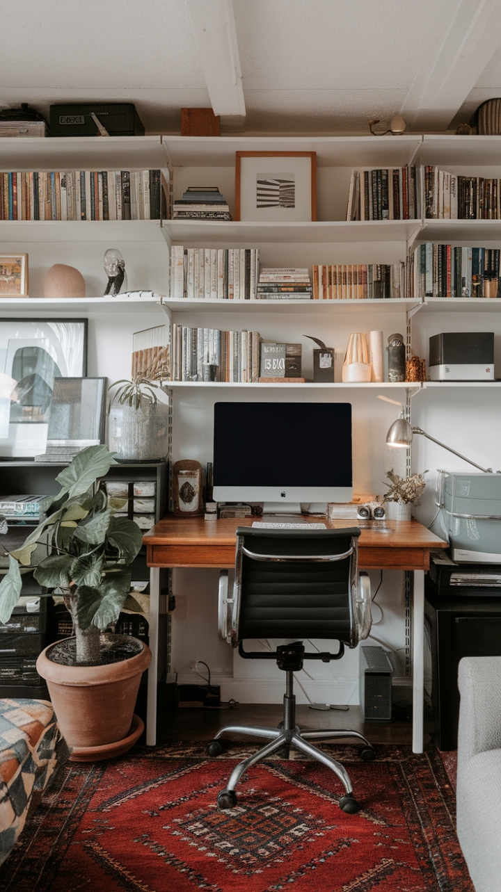 Elegant Living: Compact Workspace with Personal Flair