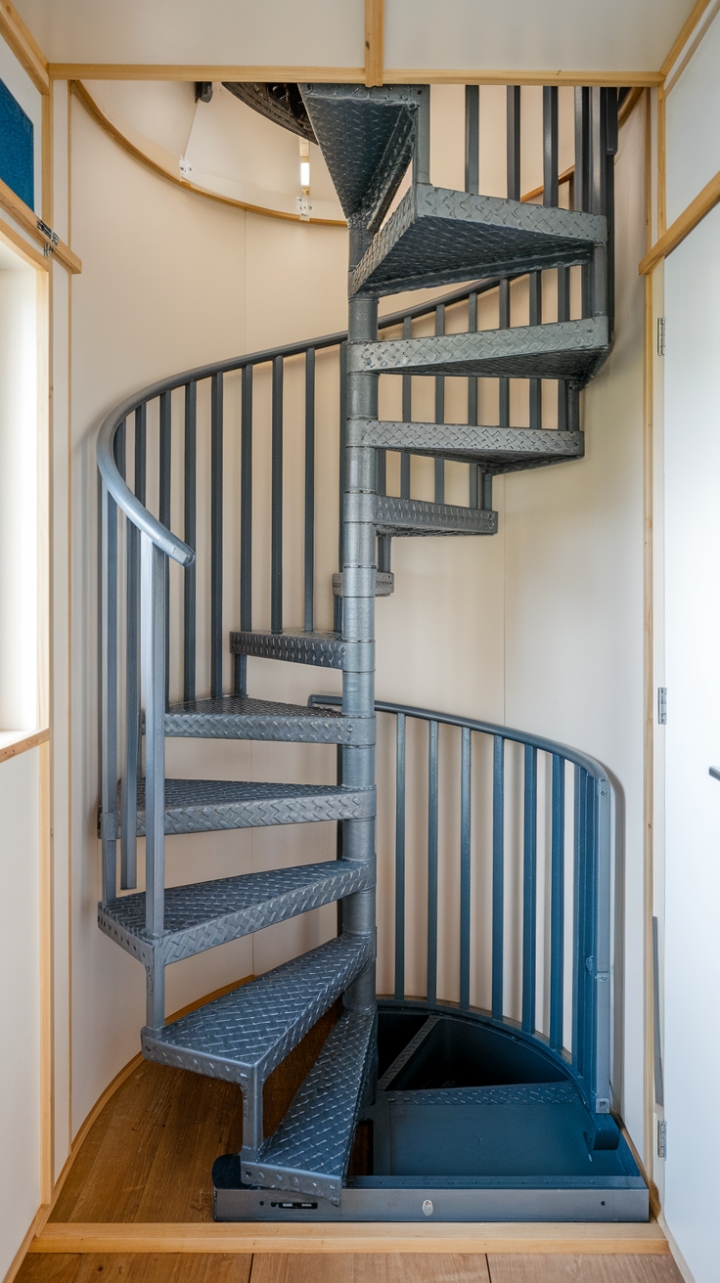 Space-Saving Metal Spiral Staircase for Tiny Homes