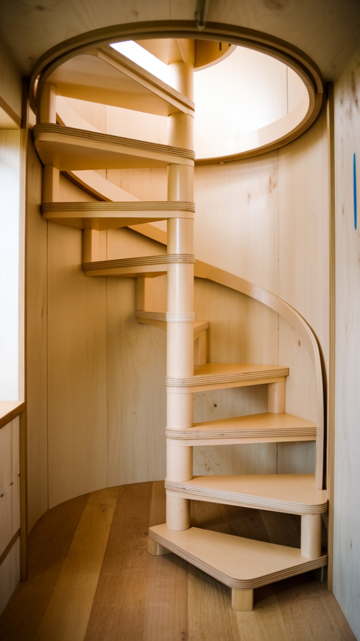 Space-Saving Spiral Staircase with Alternating Treads