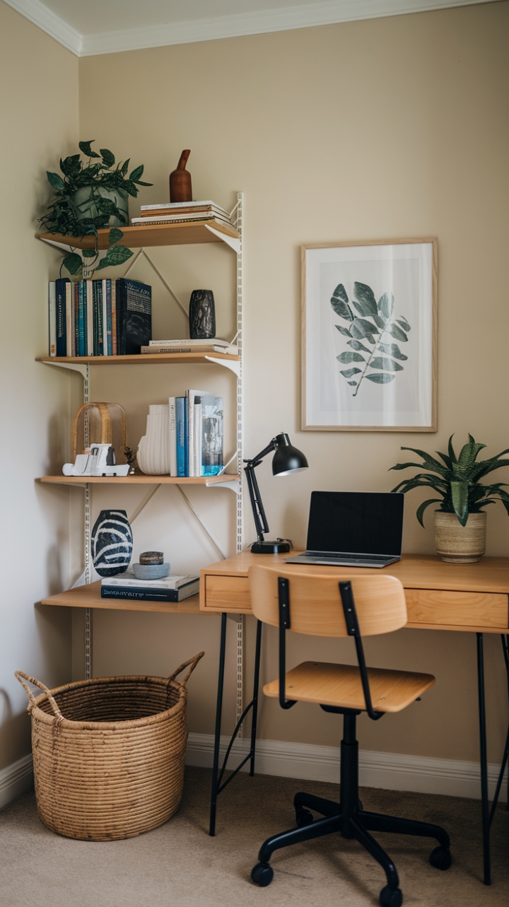 Elegant Neutral Workspace with Cozy Touches
