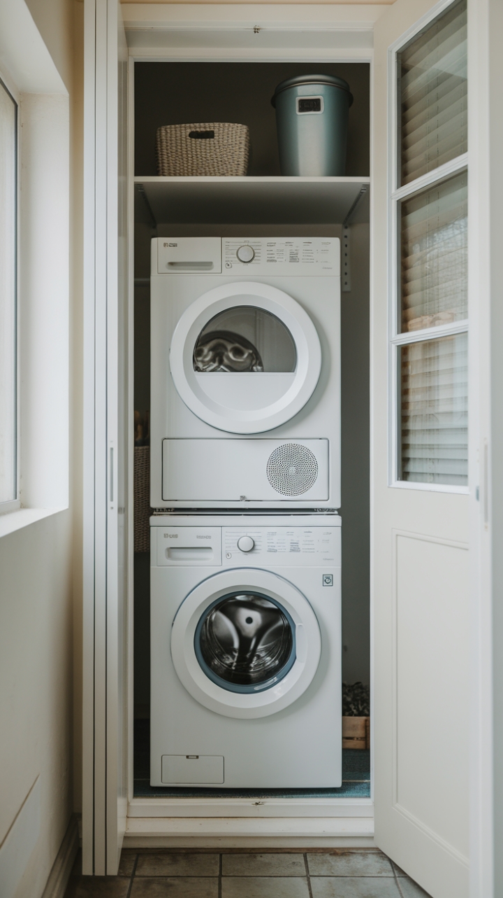 Bright and Sleek Laundry Space with Built-In Storage