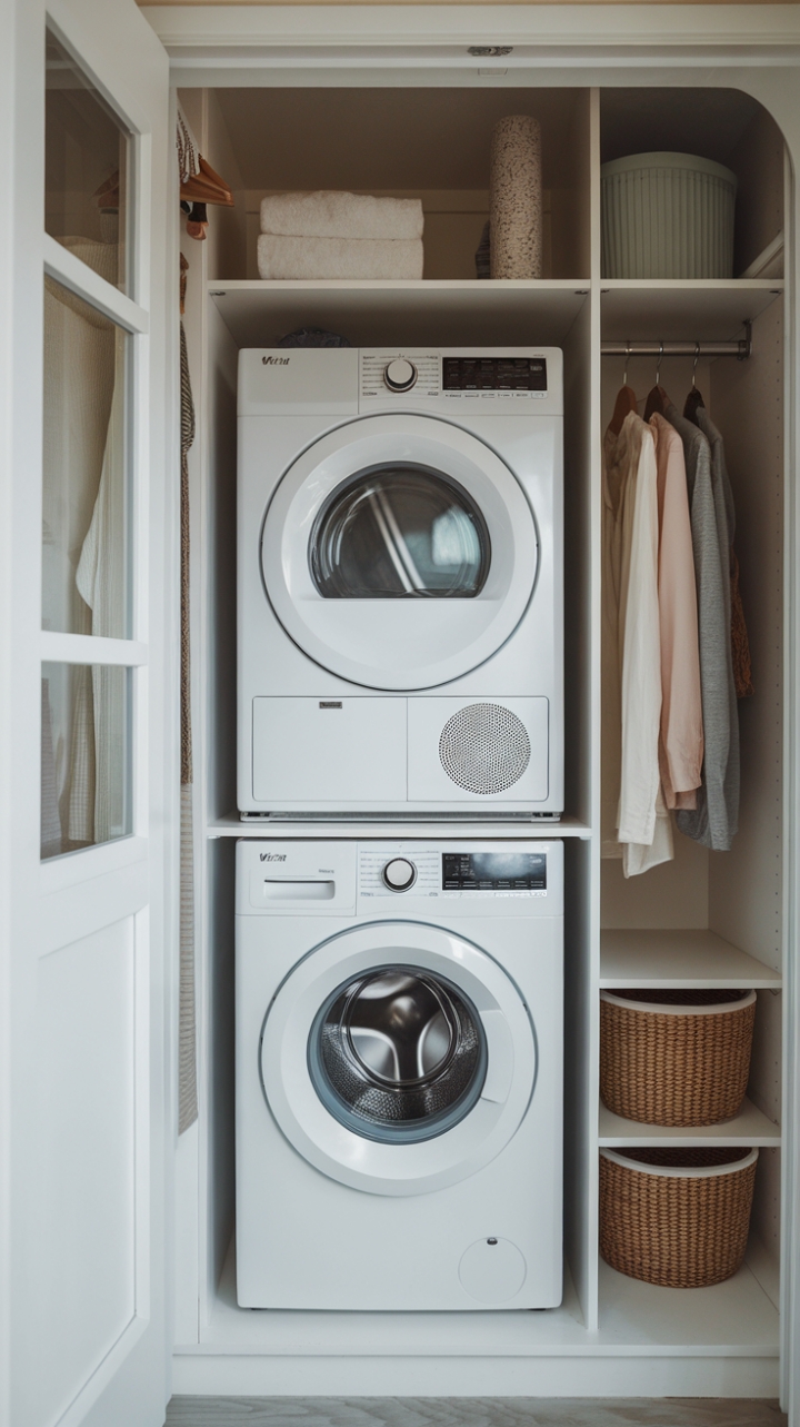 Chic Vertical Laundry Closet with Natural Light