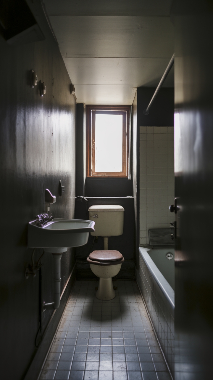 Intimate Dark-Walled Bathroom with Cozy Charm