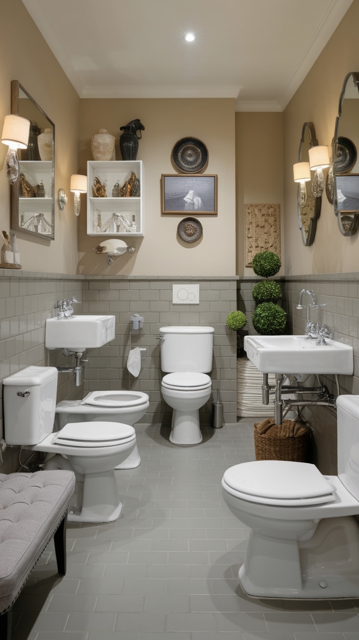 Stylish Beige and Grey Powder Room with Decorative Touches