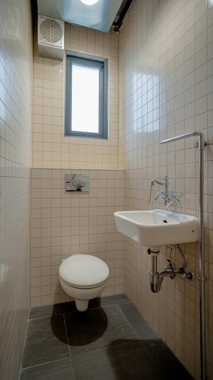 Serene Small Bathroom with Neutral Tones and Natural Light