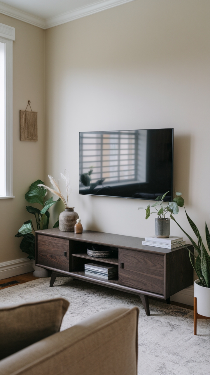 Sleek Wooden TV Stand Enhances Modern Living Space