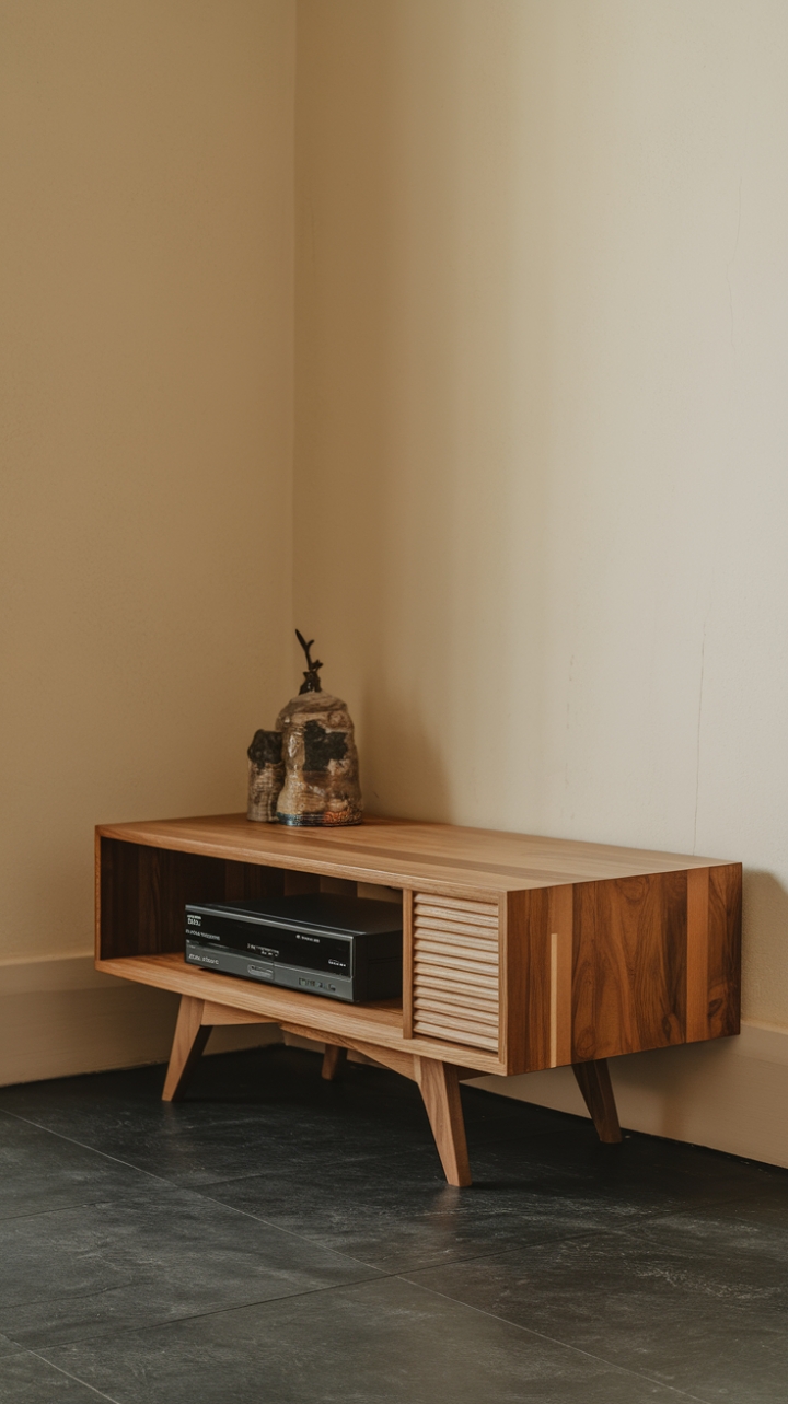 Minimalist Charm: Sleek Wooden Media Console for Cozy Rooms