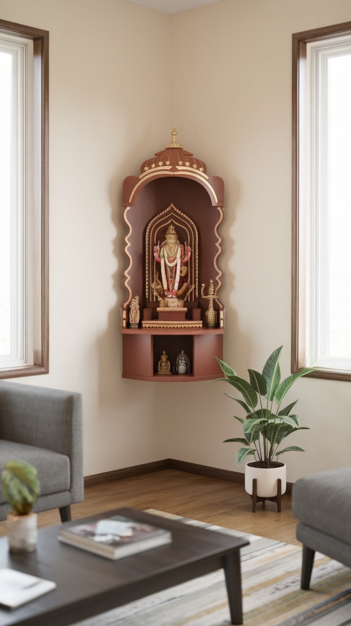 Serene and Space-Saving Pooja Niche Blends Functionality with Style