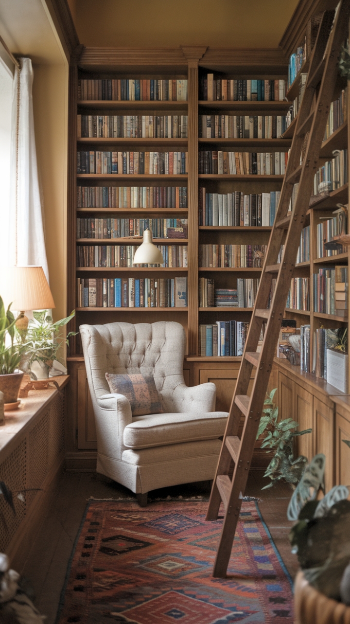 Classic Charm: Warm Tones and Plush Seating in a Personal Library
