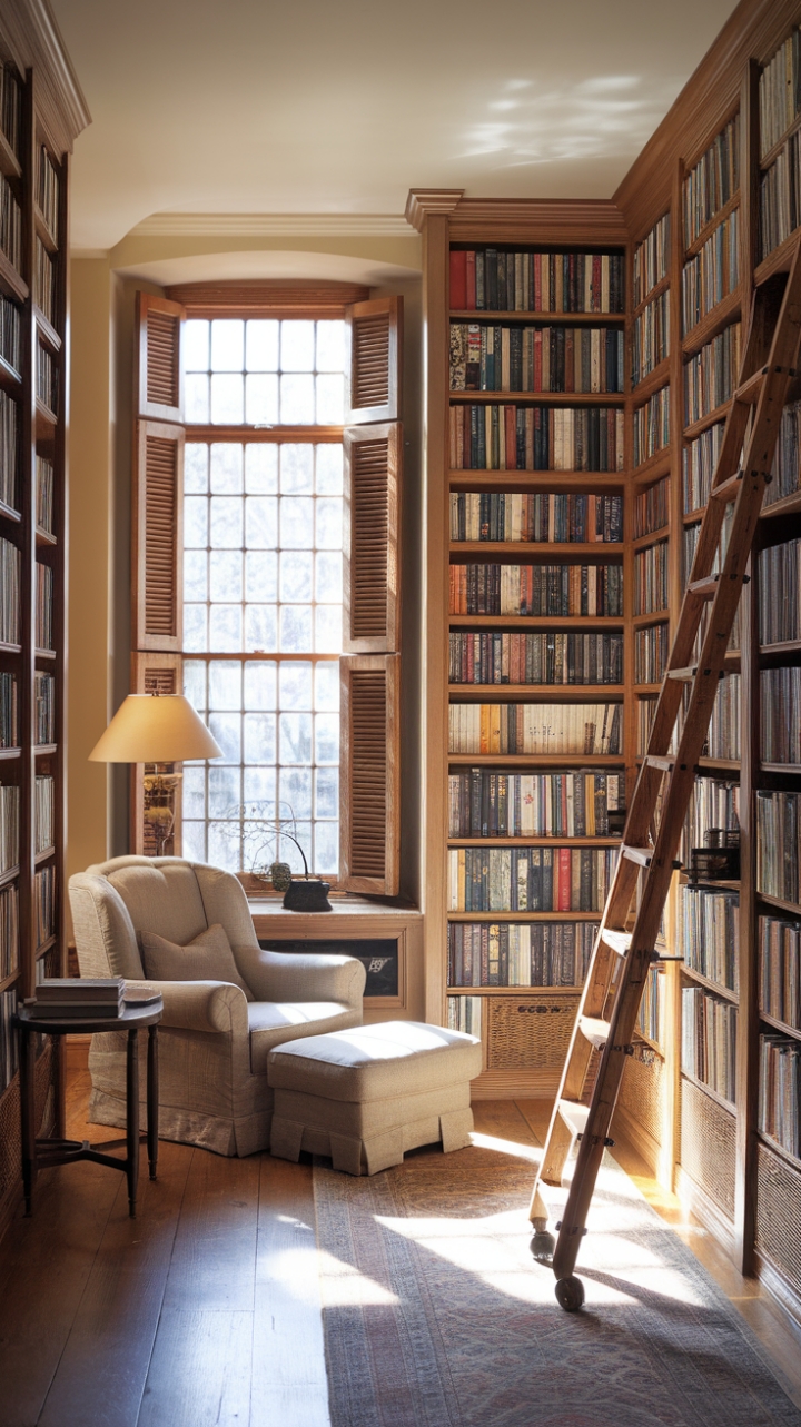 Sunlit Sanctuary: A Cozy Home Library Retreat