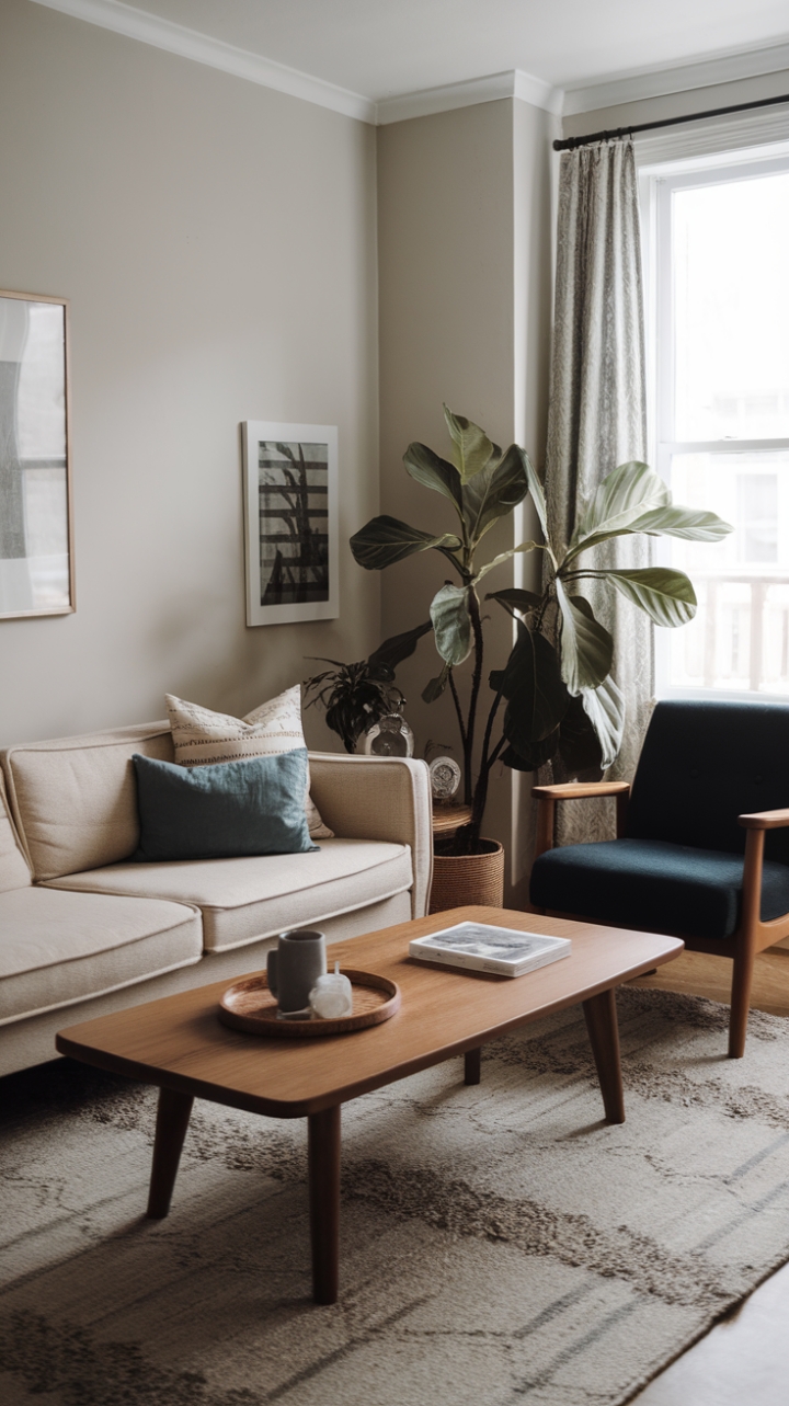 Tranquil Retreat: Intimate Living Area with Warm Neutrals and Lush Accents