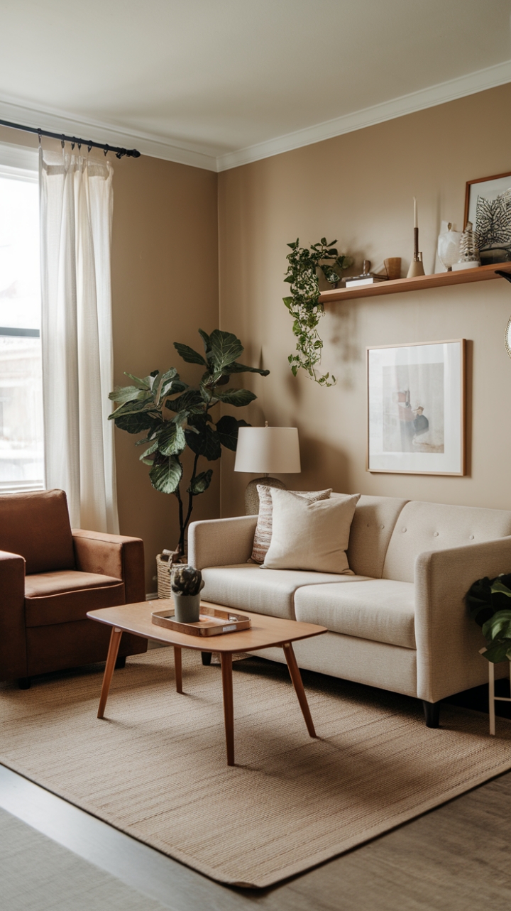 Natural Light and Curated Accents in a Compact Lounge