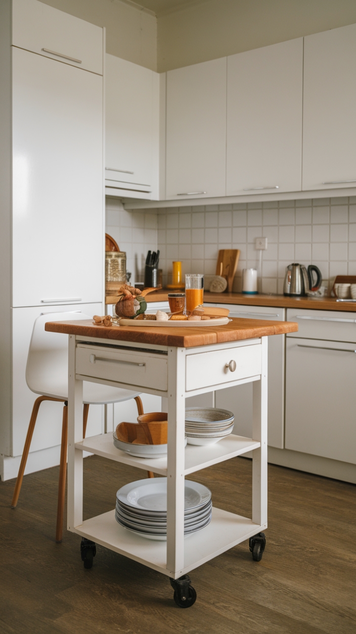 Versatile Wooden Topped Island on Wheels