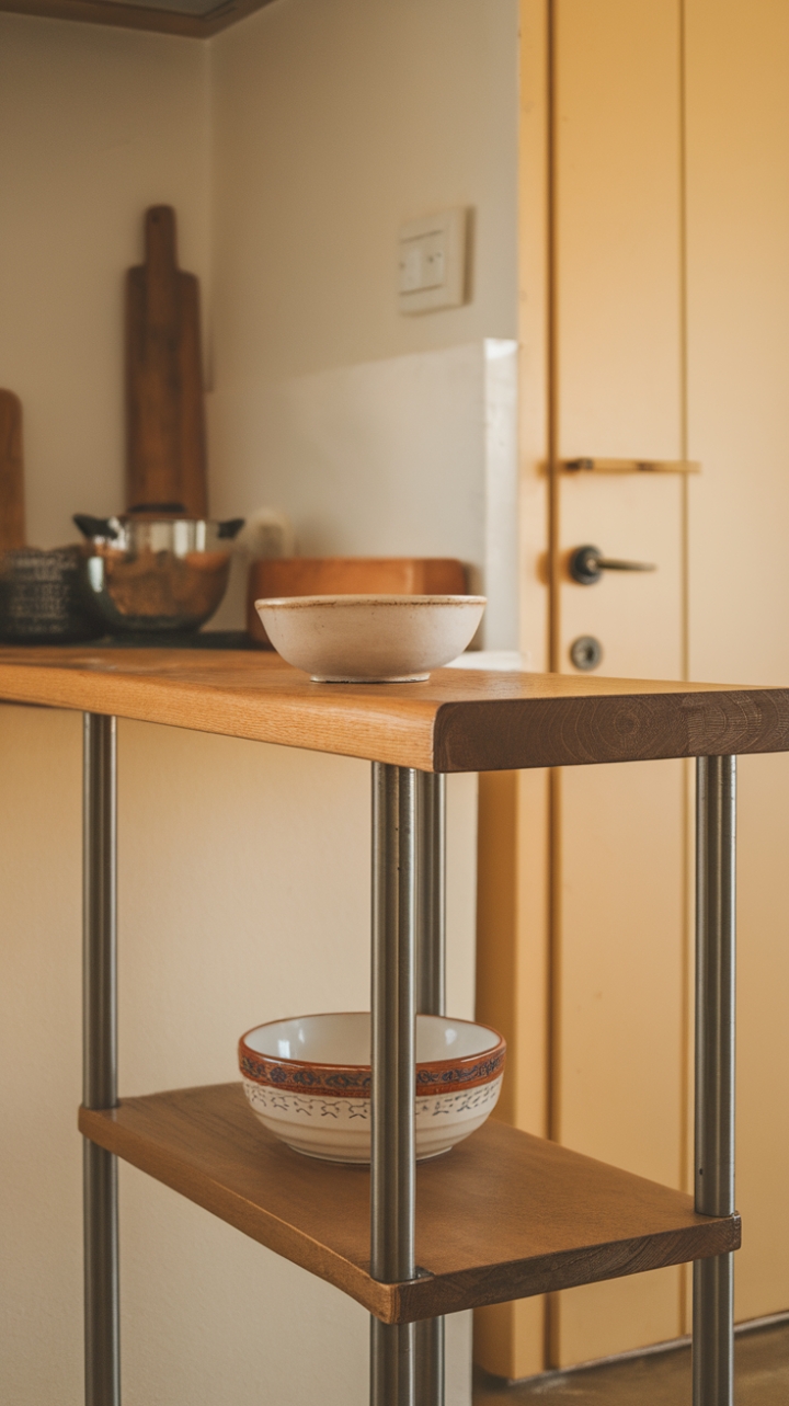 Sleek Minimalist Kitchen Island with Warm Wooden Top