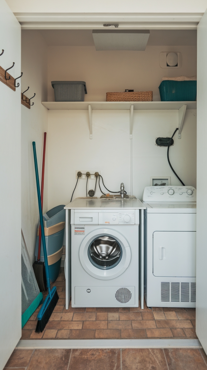 Efficient Compact Laundry Space with Durable Tiling and Smart Storage