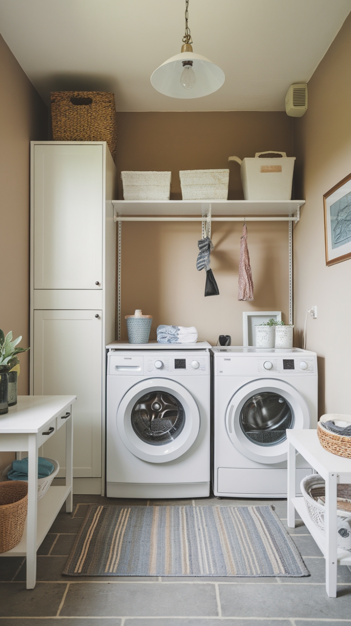 Charming Compact Laundry Room with Warm Accents