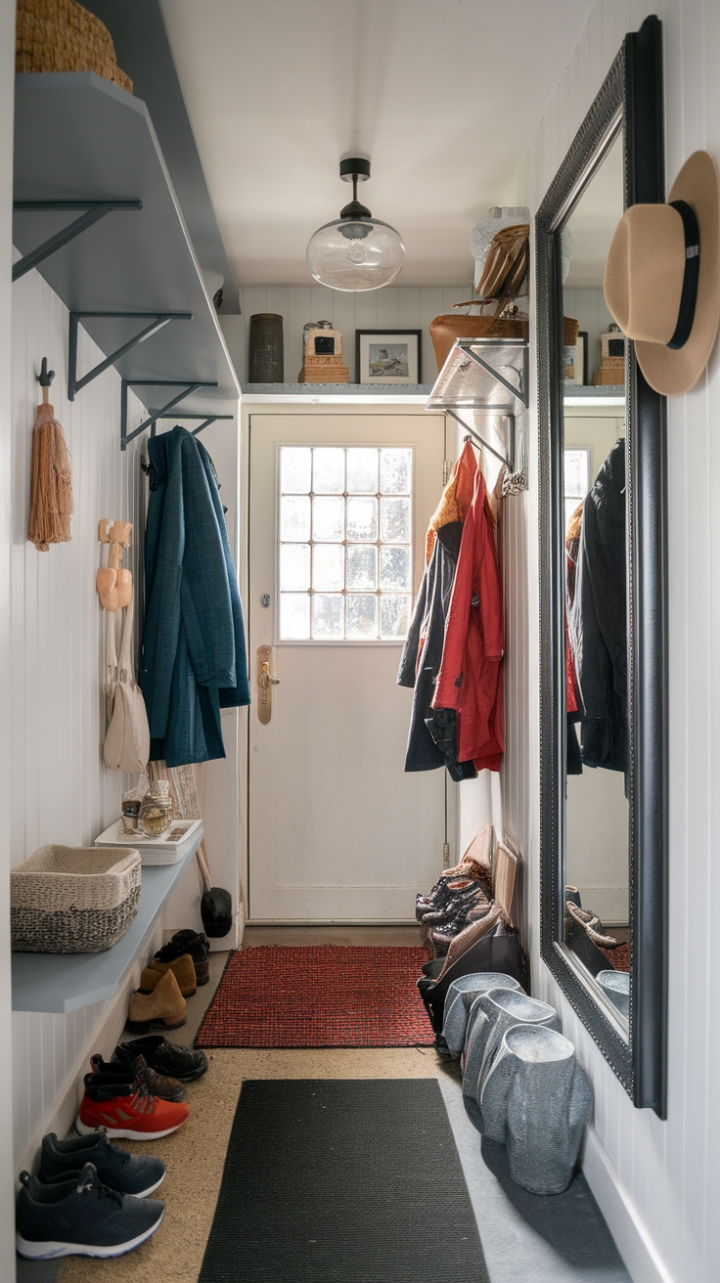 Stylish Small Foyer with Practical Storage and Inviting Details