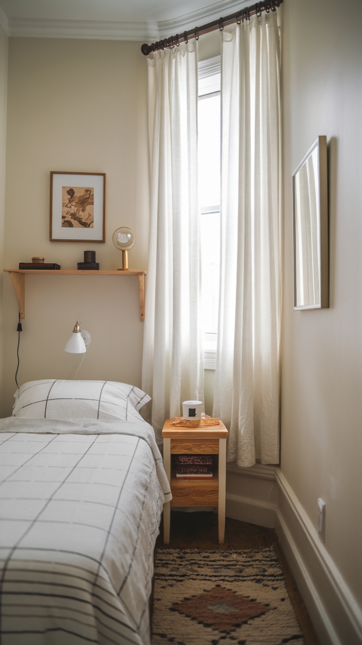 Charming Small Bedroom with Smart Storage and Light Tones
