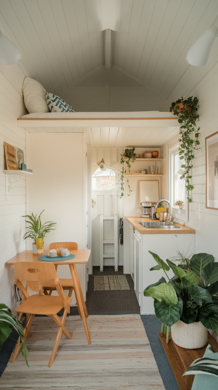 Compact Living: A Stylish Tiny House with Loft, Kitchen, and Green Touches