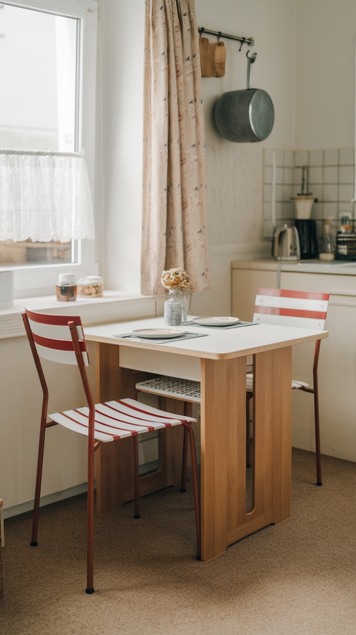 Stylish Small-Space Dining Area with Striped Chairs