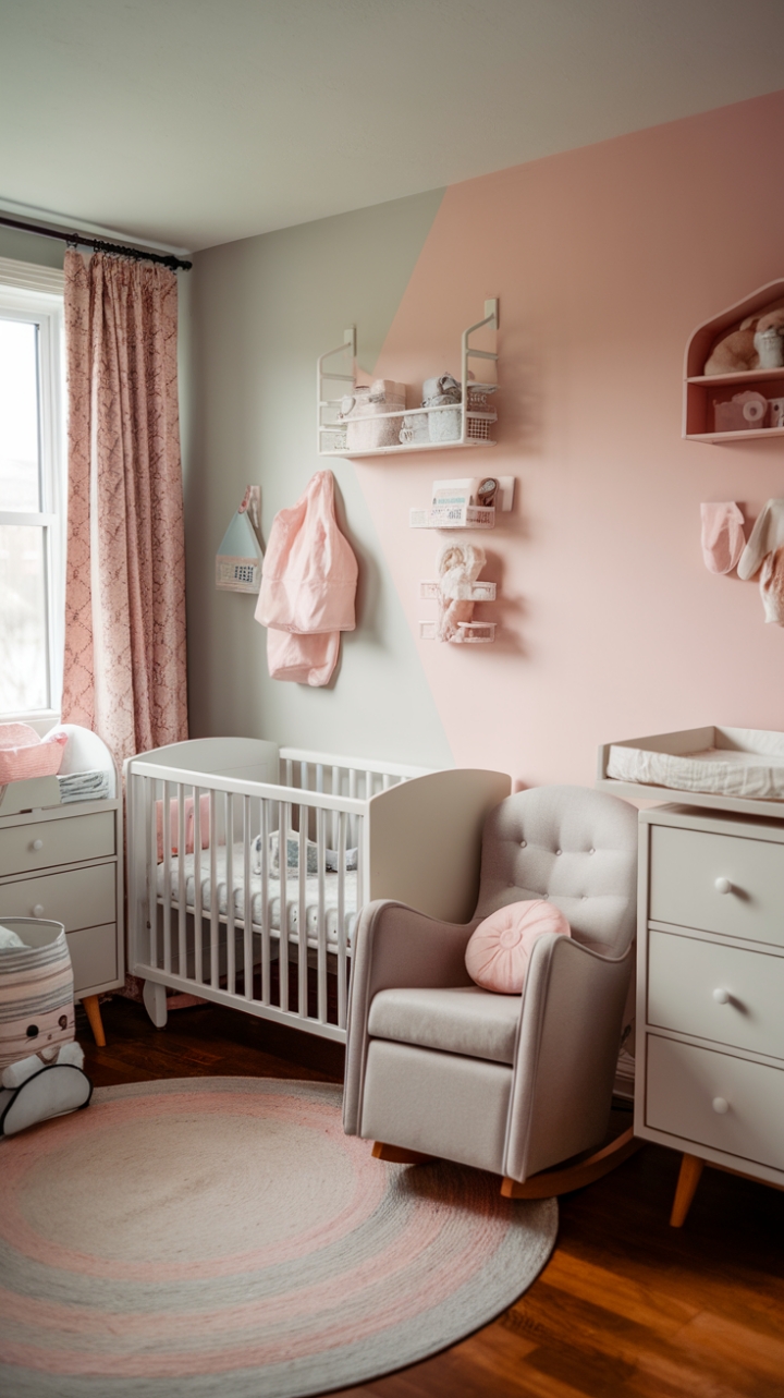 Charming Compact Nursery with Soft Pink and Grey Tones