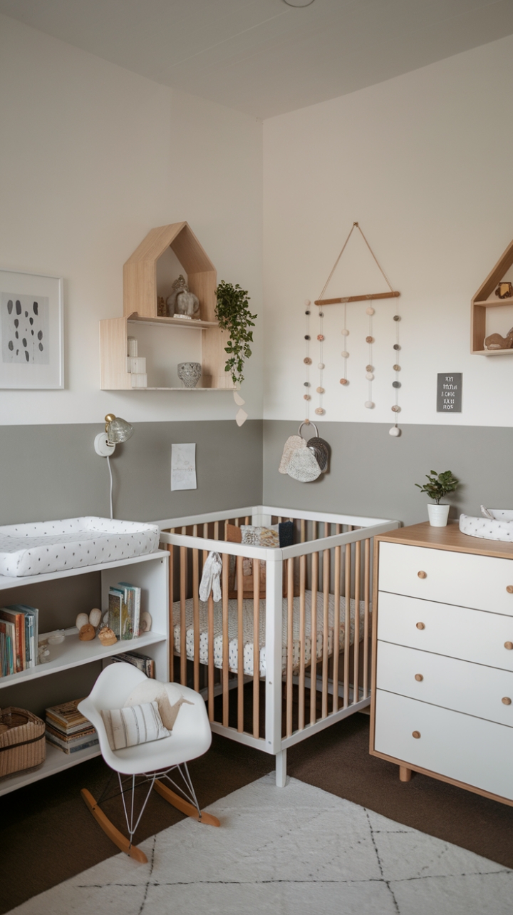 Compact Nursery Design in White and Gray with Cozy Touches