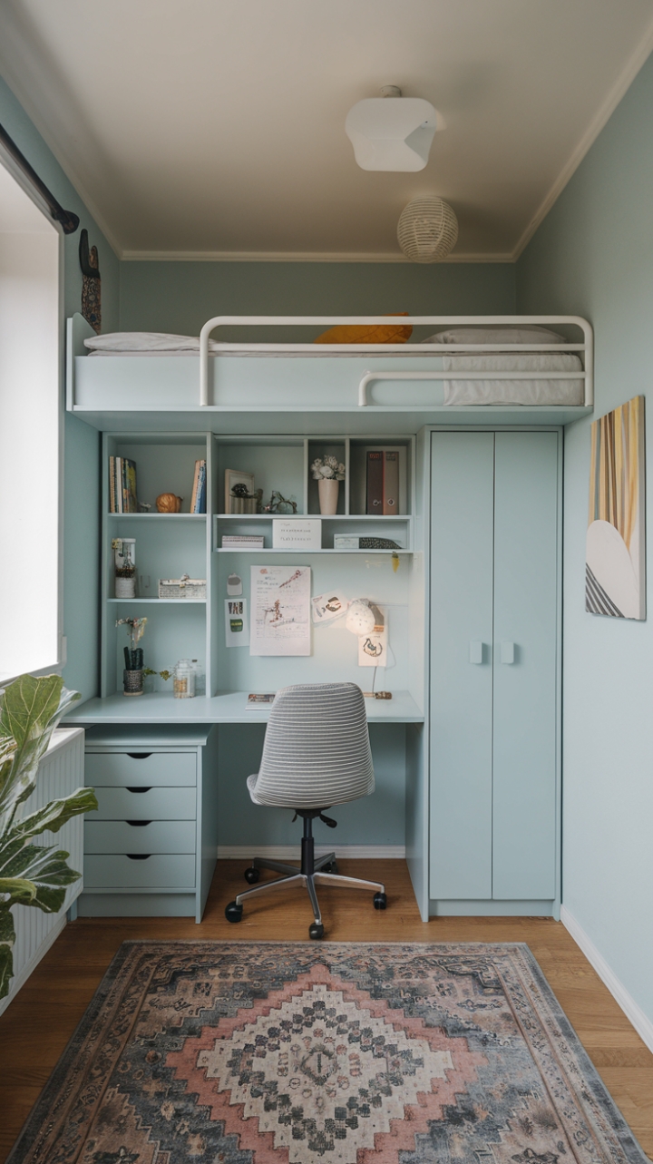 Smart Space Solution: Cozy Tiny Room with Loft Bed and Storage