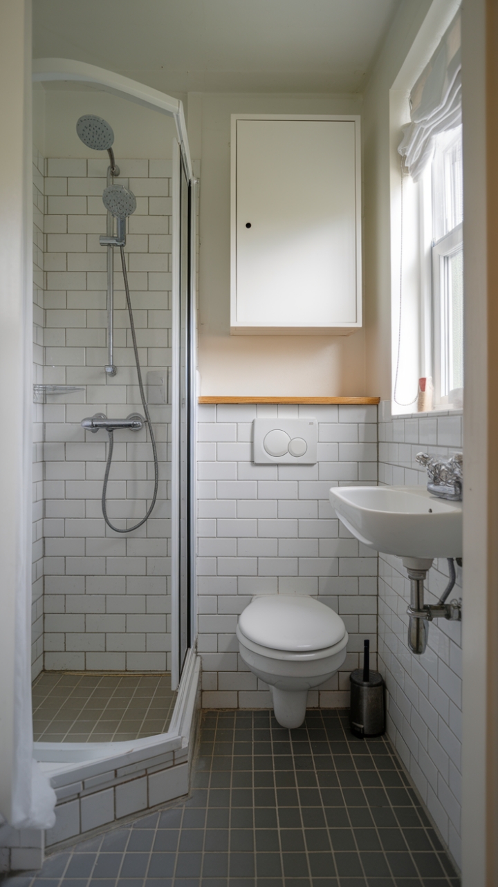 Chic and Functional: Small Bathroom Design with Bright White Walls and Modern Touches